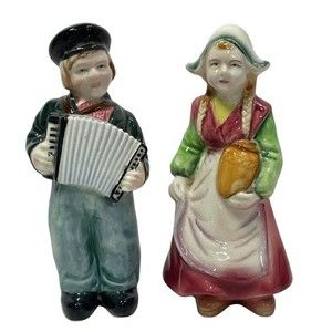 Vintage Dutch Boy & Girl Figurines Hand Painted Colorful Ceramic Glazed 6” Decor